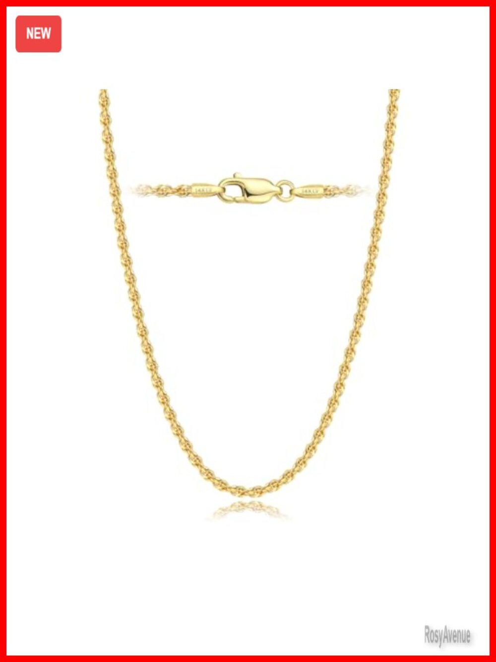 14K Gold Rope Chain Necklace 1.5mm Lobster Clasp Unisex 18"